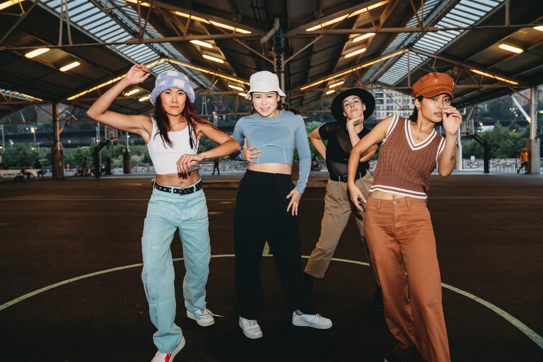 Urban street dance scene in a covered outdoor court